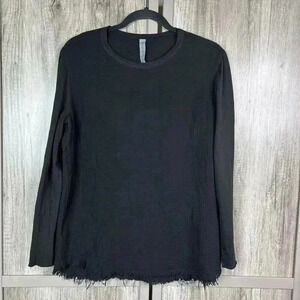 Raquel Allegra Top Sz 0 Black Gauze Lightweight Long Sleeves